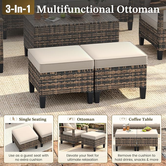 UDPATIO Patio Furniture Set with Fire Pit Table, 6 Pieces Outdoor Wicker Conversation Set for Lawn, Porch, Garden, Backyard, Khaki
