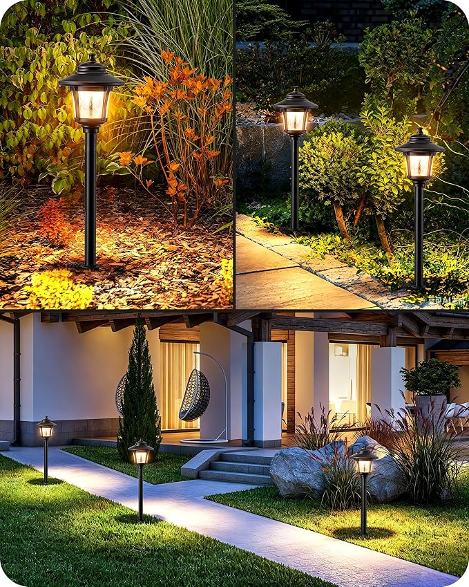 EDISHINE Low Voltage Landscape Lighting 12V 3W 120LM with Connectors 4 Pack | 3000K, Seed Glass, ORB Waterproof Electric LED Pathway Light Wired for Walkway Garden Yard