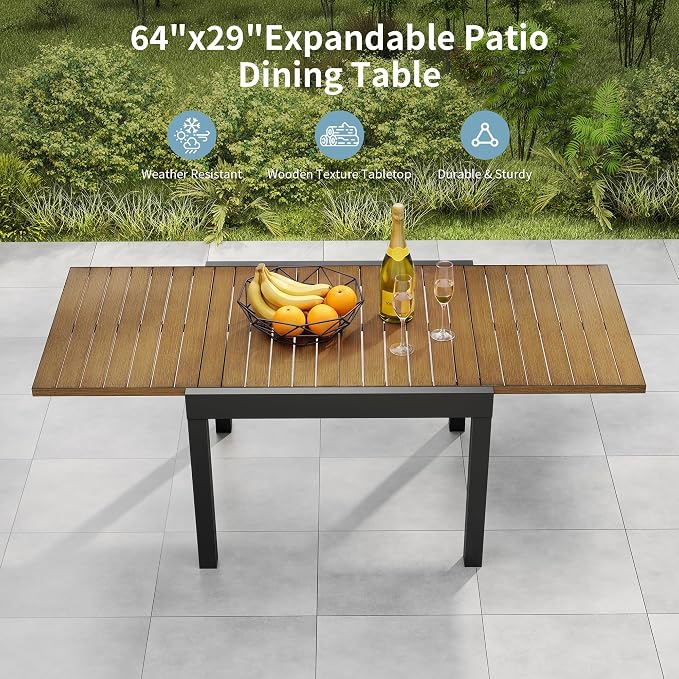 Expandable Patio Dining Table for 4-8 Person, Aluminum Extendable Outdoor Table, 38"-77" Adjustable Patio Table, Square/Rectangular Outdoor Accent Table for Garden, Backyard, Poolside, Teak