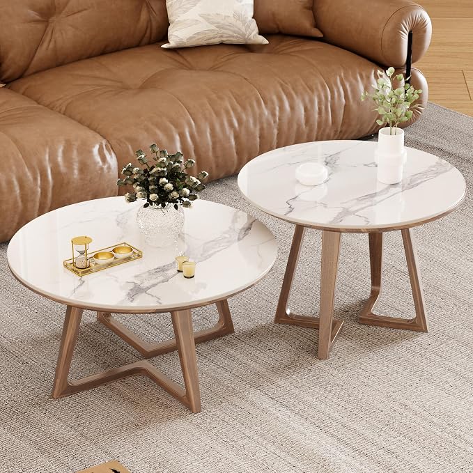 Round Table Top, 23.6” White Sintered Stone Tabletop, DIY Replacement & Cover Marble Desktop, Scratch & Wear Resistant, Easy to Clean, Suitable for Indoor & Outdoor