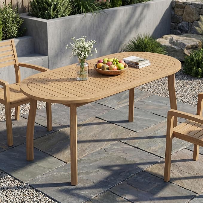 Christopher Knight Home Cascade 70" Outdoor Oval Dining Table, Acacia Wood Patio Dining Table for 4-6 People, Solid Wood Outdoor Table for Patio Deck Garden Backyard Dining, Light Teak