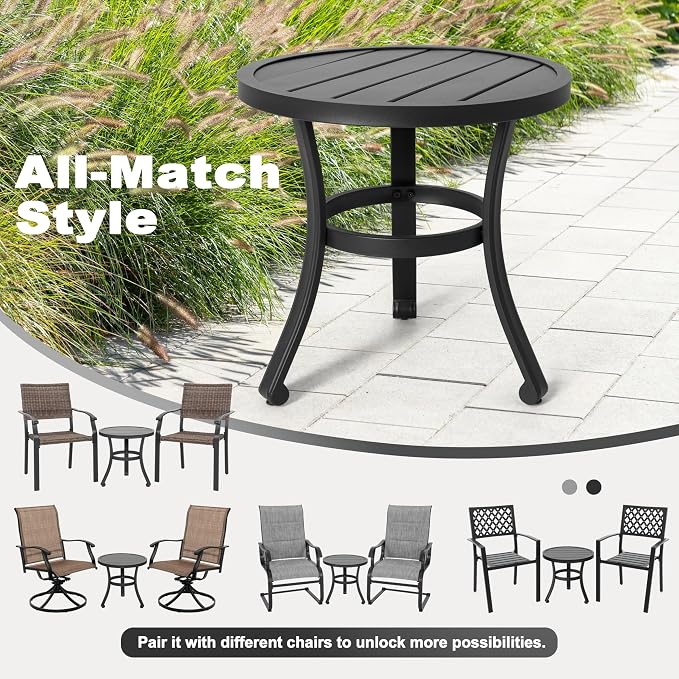 NUU GARDEN 20-Inch Outdoor Metal Side Table, Weather-Resistant Patio End Table, Small Patio Bistro Table for Balcony, Porch, Deck, Poolside, Black