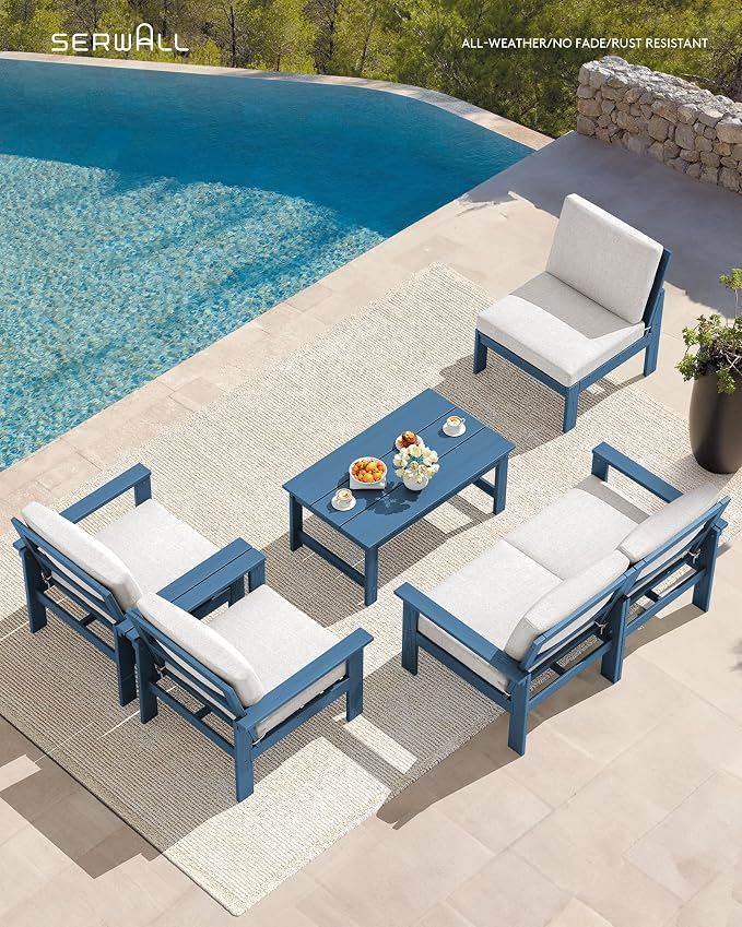 SERWALL HDPE Outdoor Patio Furniture Set with Coffee Table
