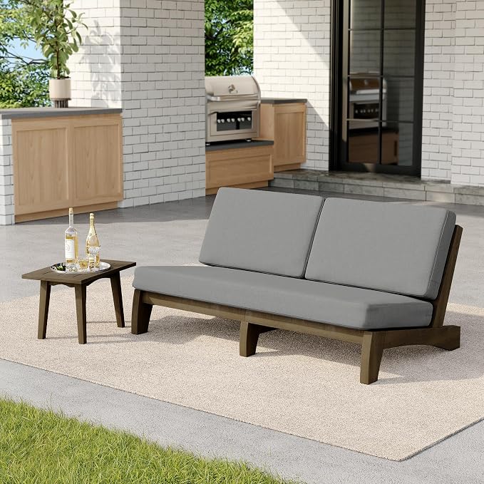 2 Pieces Patio Furniture Sets, All-Weather Outdoor Wood Bistro Set Patio Conversation Side Table Chiars and Patio Loveseat for Balcony, Backyard
