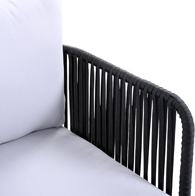 Christopher Knight Home Elly Acacia Wood Outdoor Loveseat and Coffee Table Set, 2 Piece Patio Furniture Set with Metal Frame, Outdoor Conversation Set with Cushion for Backyard, Black+Light Grey+Teak