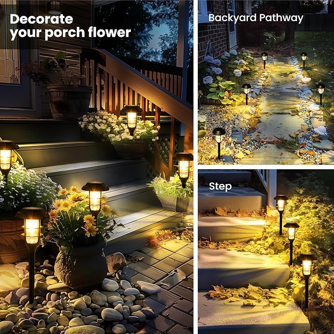 SOLPEX Solar Pathway Lights Waterproof Outdoor Lighting, 8 Pack Warm White | IP65 Waterproof, 10-12H Runtime, Auto On/Off, Tool-Free Install, Yard/Garden/Pathway/Patio/Walkway/Driveway
