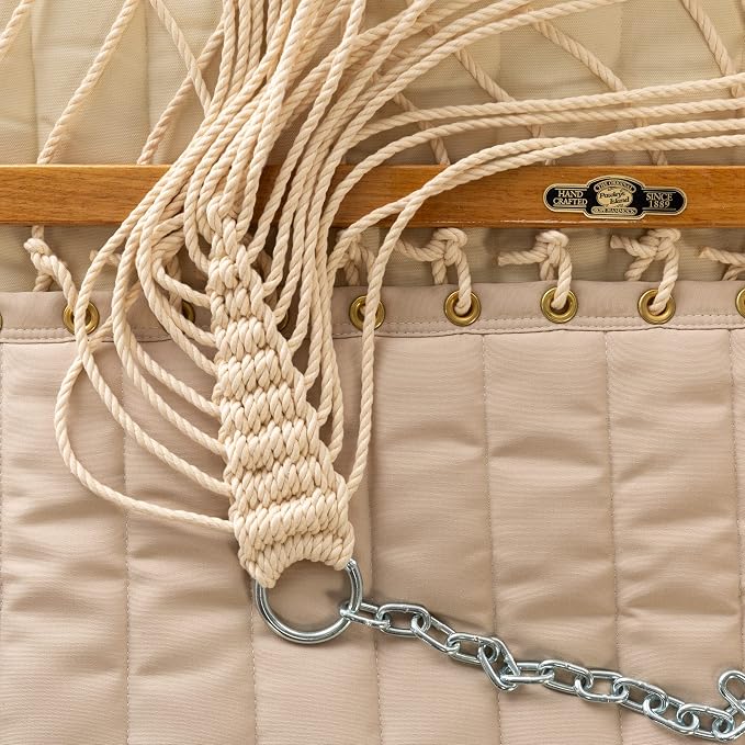 Original Pawleys Island Large Antique Beige Sunbrella Quilted Hammock – 13 ft. x 55 in., 2-Person, 450 lb Capacity, Oak Spreader Bar, Handcrafted in the USA