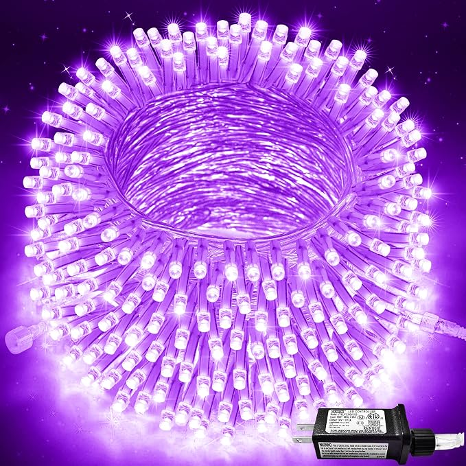 JMEXSUSS Connectable 91.5ft 250 LED Purple Halloween String Lights Indoor | 8 Modes Purple Christmas Lights Outdoor Waterproof, Plug-in Clear Wire Purple String Light for Xmas Bedroom Party Tree