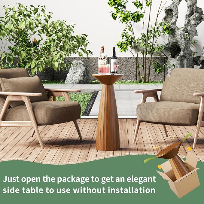 Metal Outdoor Side Table, Steel Round Accent Table, Small End Table Patio Furniture, for Garden, Pool, Yard, Balcony, Living Room, Deck, Weather Resistant, No Assembly (Brown Patio End Table)