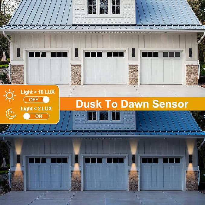 Dusk to Dawn Outdoor Wall Lights, 2 Pack Waterproof Exterior Lighting Fixtures, Up Down Porch Lights Outdoor Lights for House Porch Patio, ETL Listed