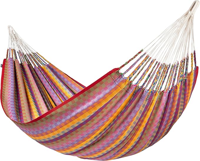 LA SIESTA® Flora Classic Cotton Hammock & Steel Stand - Indoor Outdoor Hammock with Stand - Portable Hammock Stand for Outside, Patio Hammock with Stand - Max 440 Lbs, Extra Large King, Flowers