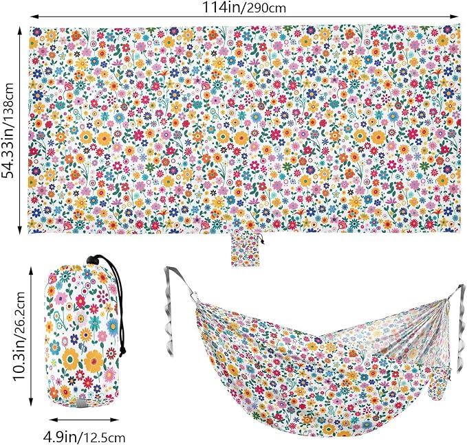Camping Hammock Outdoor Hammocks for Outside Multicolor Flower Beach Trees Portable Lightweight with Pockets Tree Straps Indoor