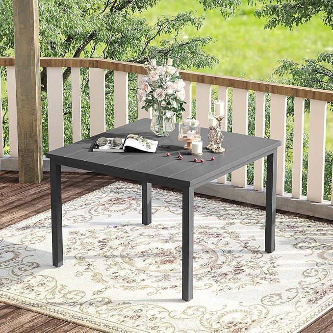 VICLLAX Outdoor Dining Set for 4, 5 Pieces Patio Dining Furniture Set with Umbrella Hole- 40.2" Patio Table and Chairs for Balcony, Garden and Deck, Grey Tabletop