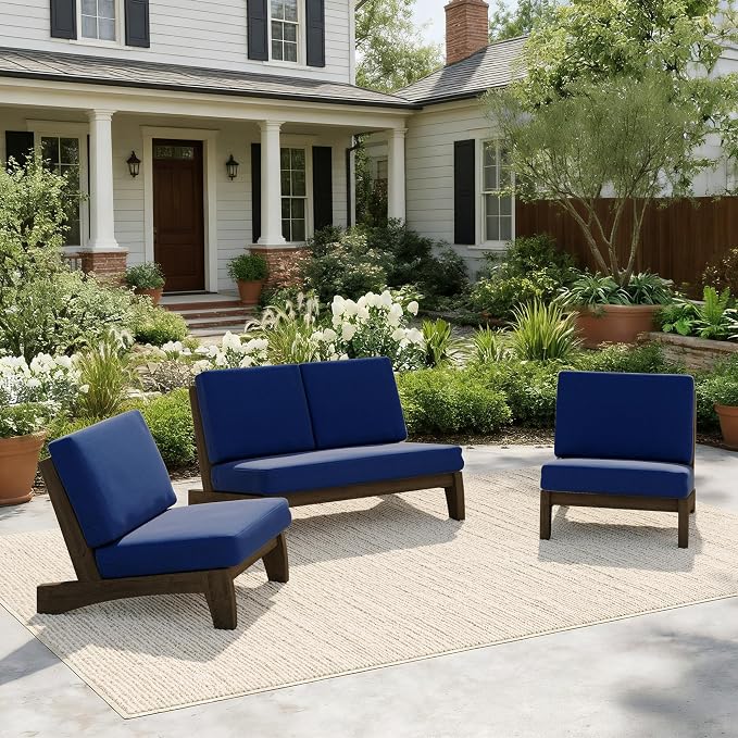 Pia Ricoo 4 Piece Patio Furniture Sets, Outdoor Loveseat Sofa Set with 2 Chairs & Coffee Table, Patio Conversation Set for Backyard, Deck, Lawn, Navy