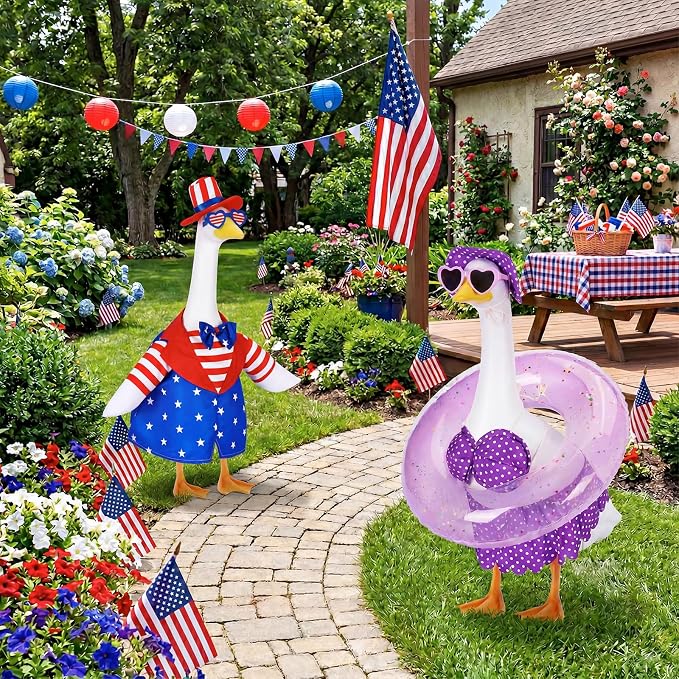 2 Set Porch Goose Outfits Summer Bikini Outfit with Swim Ring | Goose Clothes Fits 23" Cement ,Concrete or Plastic Lawn Goose Statues, Funny Outdoor Yard Garden Patio Decor