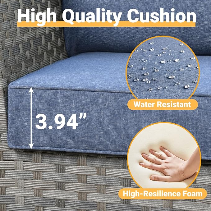 CAODOC 12 Pieces Outdoor Furniture Patio Sectional Sofa Couch Gray PE Wicker Conversation Sets with Ottomans Glass Coffee Table for Garden Poolside Backyard