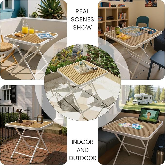 LUMISOL 5 Piece Outdoor Dining Table Set, All Weather Square Table and Chairs Set with Striped Color Block Chairs and Sturdy Metal Legs for Garden, Backyard, Poolside, Yellow+Green+Orange