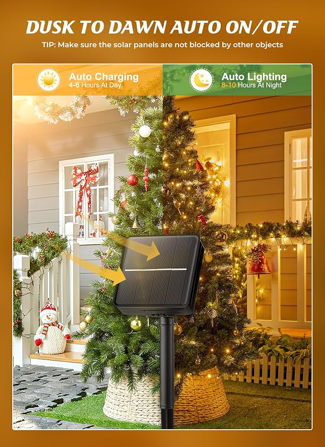 Brightown Solar String Lights Outdoor Waterproof, 40FT 100 LED | Solar Powered Christmas Lights with 8 Modes, Auto On/Off, Patio Lights for Outside Tree Garden Party Decor (Warm White)