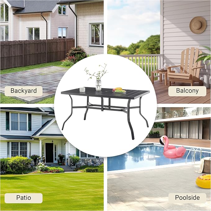 Patio Dining Table, Rectangular, 6-Seater, Black