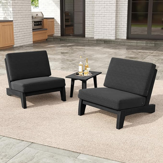 3 Pieces Patio Furniture Sets, All-Weather Outdoor Wood Bistro Set Patio Conversation Side Table Chiars for Balcony, Backyard