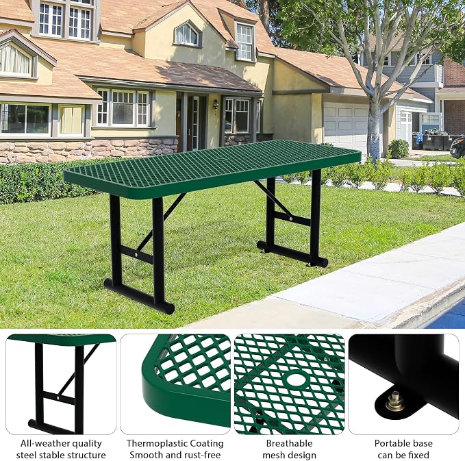 6FT Picnic Tables for Outdoors, Green Rectangular Heavy Duty Commercial Picnic Table with Umbrella Hole,Weather-Resistant Camping Table Dining Table for Backyard, Patio, Garden, Shops, Parks