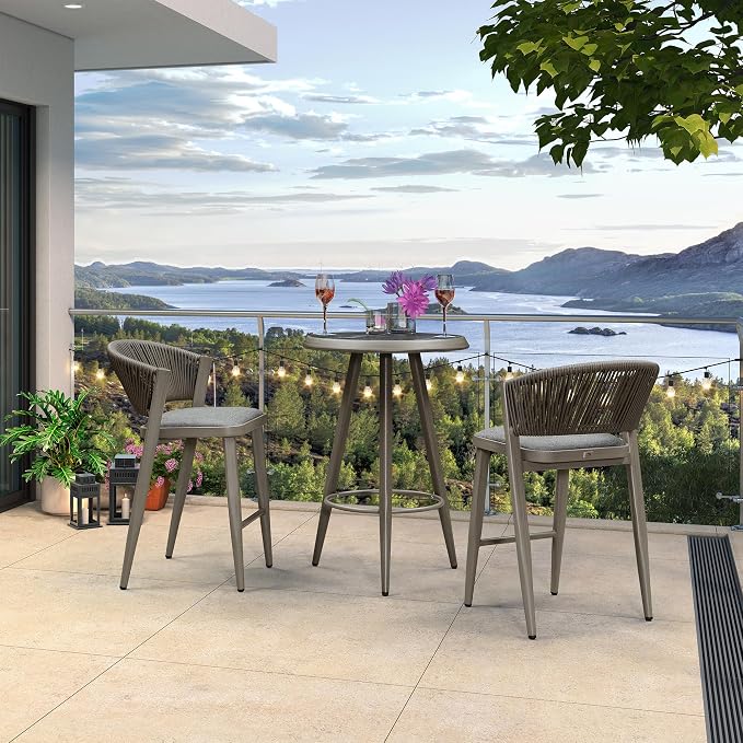 PURPLE LEAF Counter Height Bar Stools Table Dining Table with Weather Resistant for Patio Garden Grey