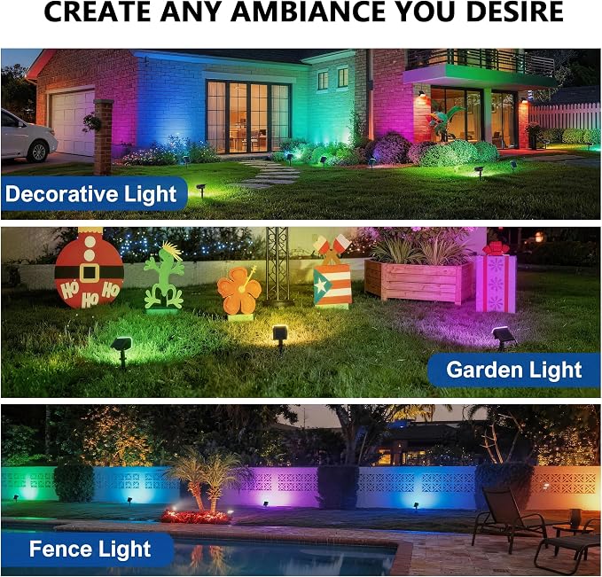 JEJOT Solar Spot Lights Outdoor Waterproof,4 Pack,8 Lighting Modes Solar Spotlights, Solar Lights for Yard Garden Lawn Landscape,Multicolor