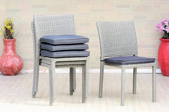 Amazonia Jefferson 13-Piece Patio Extendable Dining Table Set | Teak Finish & Light Grey Wicker Chairs with Cushion | Ideal for Outdoors and Indoors