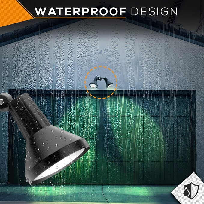 Ciata 15" Outdoor Security Flood Light 2 Head with Heavy Duty Cast Aluminum Body 150W PAR38 Weather Proof Black Finish (2 Pack)
