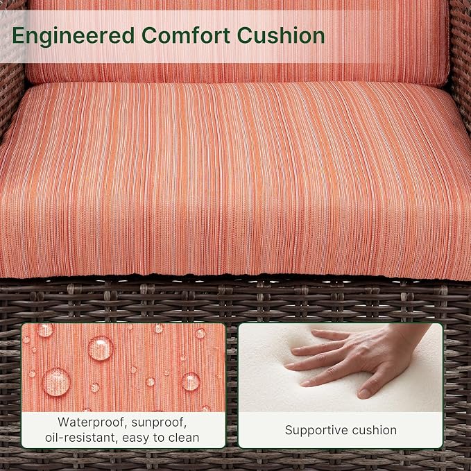 Wicker Patio Conversation Set, Outdoor Patio Furniture Set with Deep Seating, Wide Armrests & Thick Cushions, All-Weather Outdoor Furniture Set for Patio, Porch, Deck & Backyard