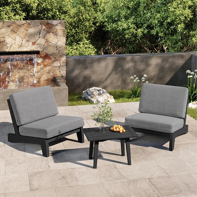 2 Piece Wood Patio Chairs Outdoor Bistro Chair, All Weather Outdoor Furniture Patio Sofa Backyard Seating Group Conversation Sets with Cushions, Gray
