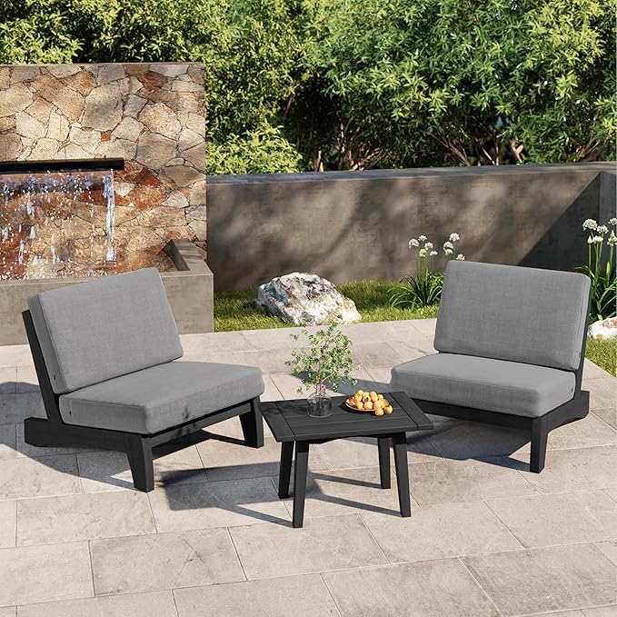 6 Piece Teak Outdoor Patio Frutnire Set, 7 Seater Patio Conversation Sets with Thick Cushions, Outdoor Sectional Furniture with Coffee Table - Gray