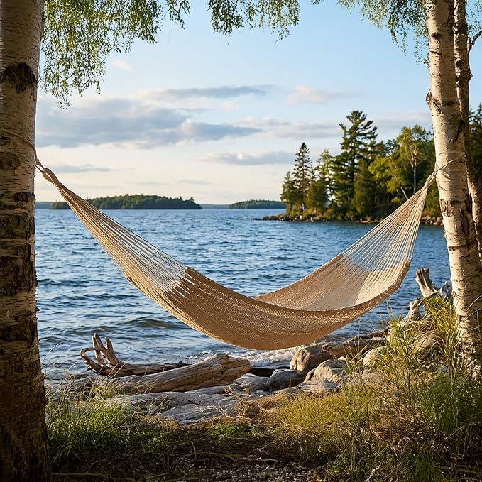 Sunnydaze Handwoven XXL Thick Cord Mayan Double Hammock for Outside - 625-Pound Capacity Heavy-Duty Outdoor Hammock - Natural