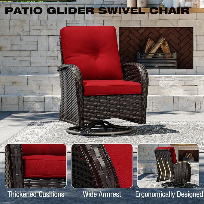 Joyside Wicker Patio Furniture Set, 9 Piece Outdoor Furniture Set with Thickened Cushions, High Back, Deep Seating, Wide Armrest, Outdoor Swivel Rocker Chairs for Porch, Deck