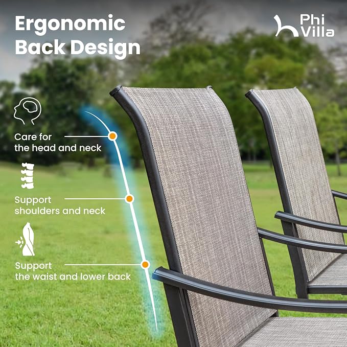 PHI VILLA Round Patio Table & Chairs Set, Outdoor Dining Furniture for 4 | Textilene chairs, Weather-resistant metal frame, Breathable & quick-drying, Umbrella hole, Patio deck backyard, 5 piece