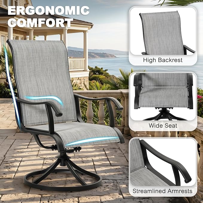 NUU GARDEN 5-Piece Patio Dining Set with Umbrella Hole, Patio Table and Chair Set for 4, All-Weather Textilene Outdoor Furniture with Galvanized Metal Frame, Swivel Design, Black and Light Gray