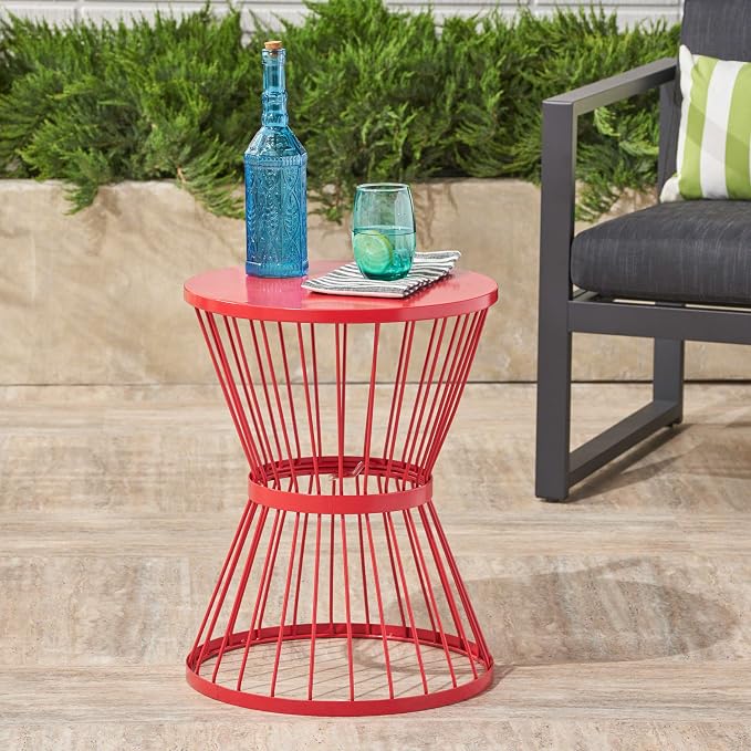 Christopher Knight Home Lassen Outdoor 16" Iron Side Table, Matte Red