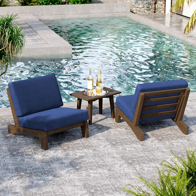 7 Pieces All Weather Wood Patio Furniture Sets, 2 Patio Loveseat, 4 Patio Bistro Chair, Outdoor Sectional Sofa Furniture Backyard Conversation Set with Coffee Table - Navy