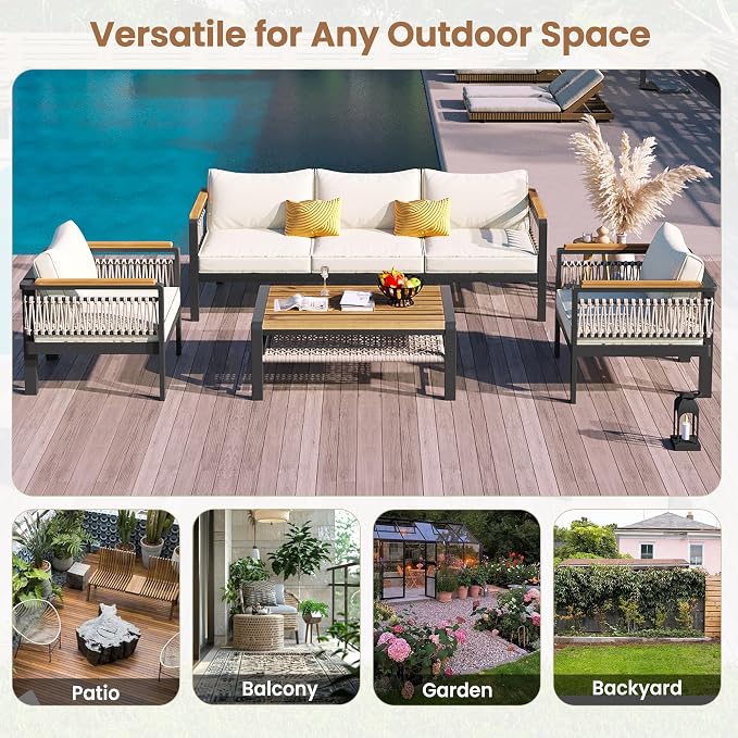 4 Pieces Outdoor Sectional Sofa Set 5-Person Patio Seating Group Outdoor Conversation Set with Cushions and a Coffee Table for Patios, Gardens,or Balcony (Beige#30)
