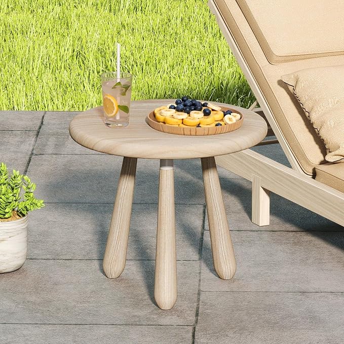 Tangkula Mahogany Wood Side Table, 18” Round Small Accent End Table with Thickened Board & Solid Wood Support Legs, for Bedroom, Porch, Balcony, Natural