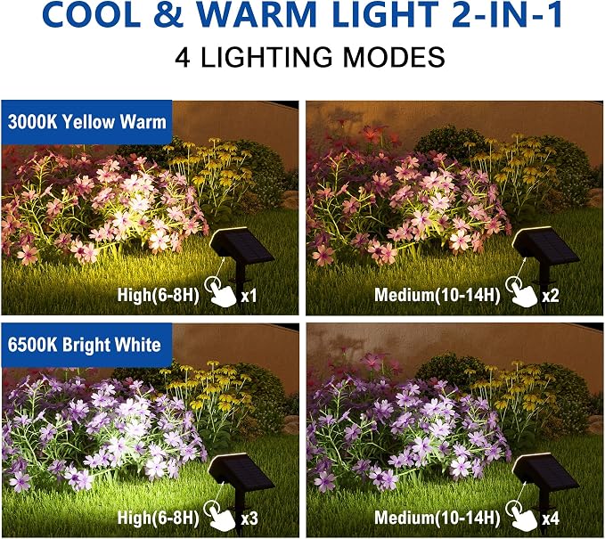 JEJOT Solar Spotlights, Super Bright LED, 2 CCT Warm & Cool Light, Solarspot Lights for Outside Landscape Auto On/Off -2 Pack
