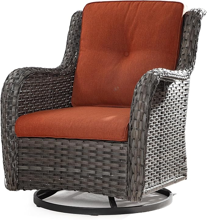 Outdoor Swivel Rocker Wicker Chair, High Back Patio Chairs Wicker Furniture, 1PC Rattan Swivel Rocking Chair with OIefin Cushions(Mixed Grey/Orange)