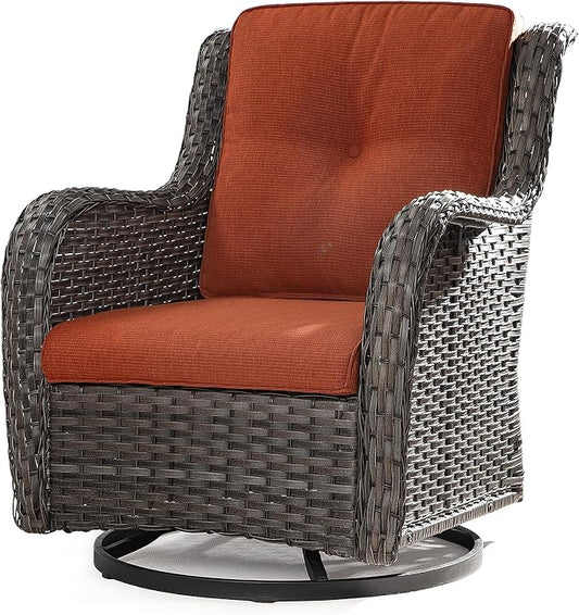 Outdoor Swivel Rocker Wicker Chair, High Back Patio Chairs Wicker Furniture, 1PC Rattan Swivel Rocking Chair with OIefin Cushions(Mixed Grey/Orange)