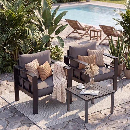 UDPATIO Aluminum Outdoor Furniture, Patio Chairs Set of 2 | With Outdoor Table, All-Weather & UV-Resistant, Washable Cover for Deck, Backyard, Poolside, Dark Gray
