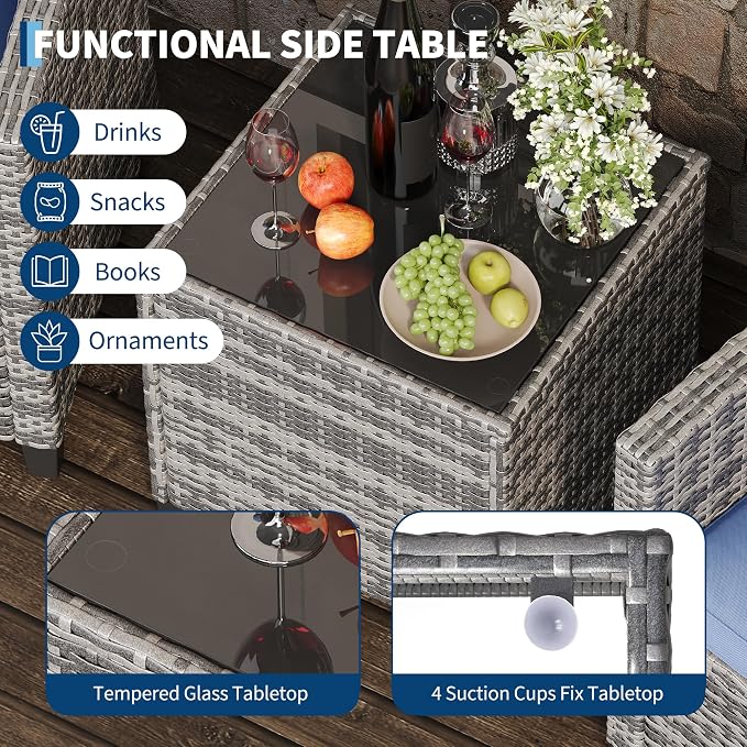 GarveeLife 3 Piece Wicker Patio Furniture Set, Outdoor Rattan Chairs with Side Table, All-Weather Conversation Set for Balcony, Porch or Backyard, Brown Gradient Wicker with Cushions