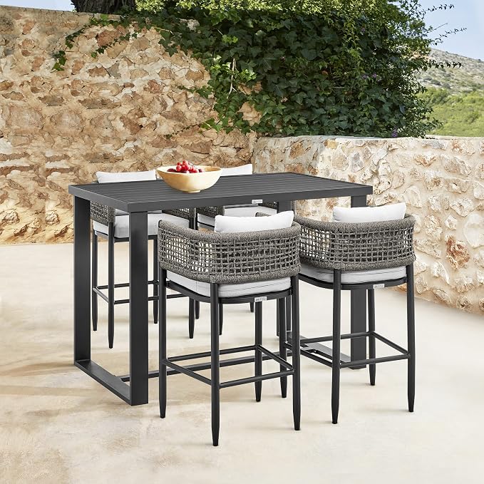 Armen Living Felicia Outdoor Patio Bar Height Dining Table in Aluminum