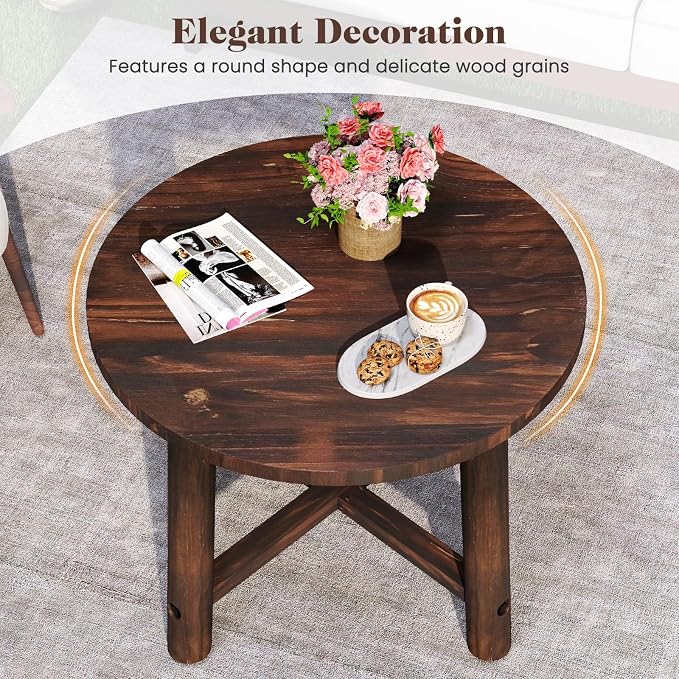 Tangkula Outdoor Side Table, Patio End Table with Solid Wood Structure, Small Round Coffee Table for Garden, Deck, Poolside & Indoors (1, Brown)