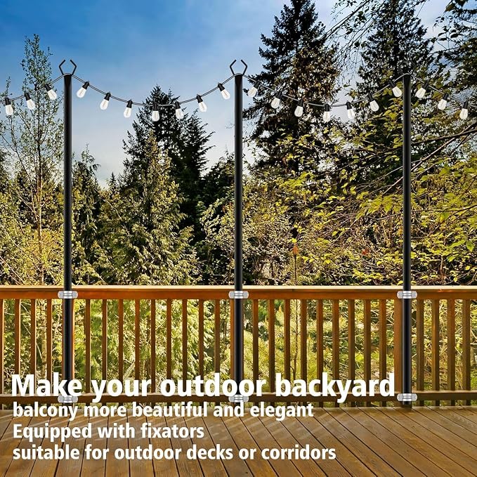 AILBTON 10Ft Exterior Light Poles 6 Pack, Durable Metal String Light Posts for Outdoor Use, Equipped with Fixed Brackets for Yard, Terrace, and Garden Lighting Decor and Backyard