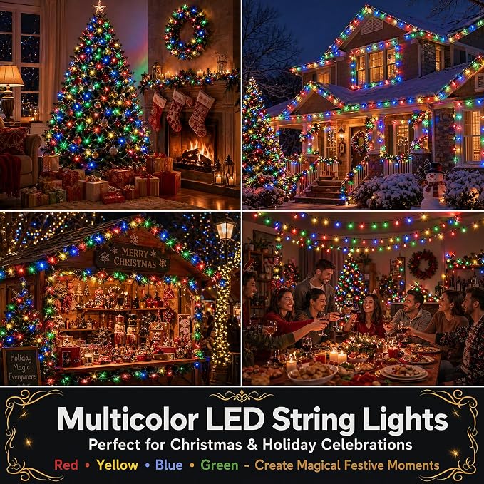 Battery String Lights 66Ft 200LED Remote Timer Decor | Indoor Outdoor Waterproof 8 Modes Memory Battery Operated Christmas Lights for Outside Party Garden Christmas Tree Décor