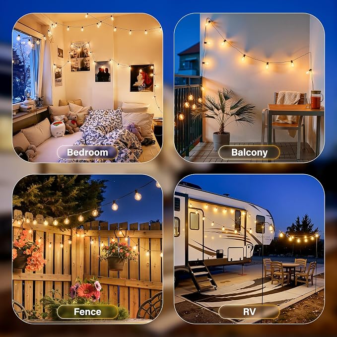 30FT Outdoor String Lights with Remote, Waterproof Connectable Dimmable G40 Patio Lights with 12+1 Shatterproof Edison LED Bulbs Plug in, Hanging Light for Outside Backyard Deck Garage Decor
